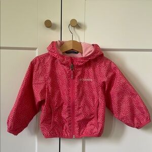 Columbia Pink Raincoat with Hood and Elastic Cuffs